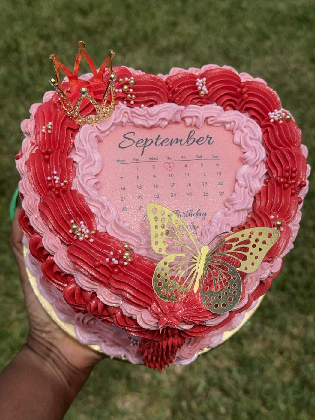 Pink and red heart celebration cake