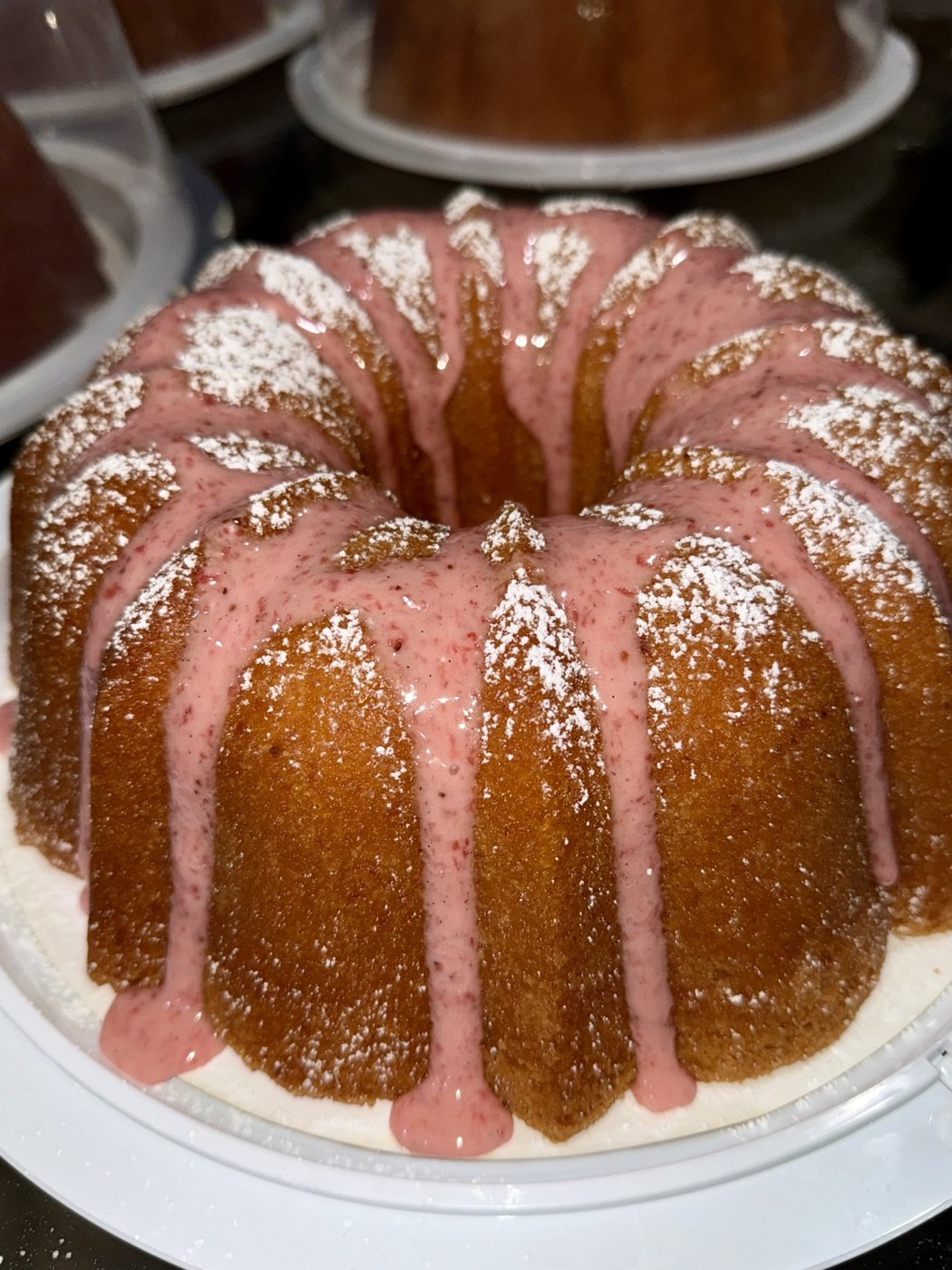 Pound cake with pink glaze
